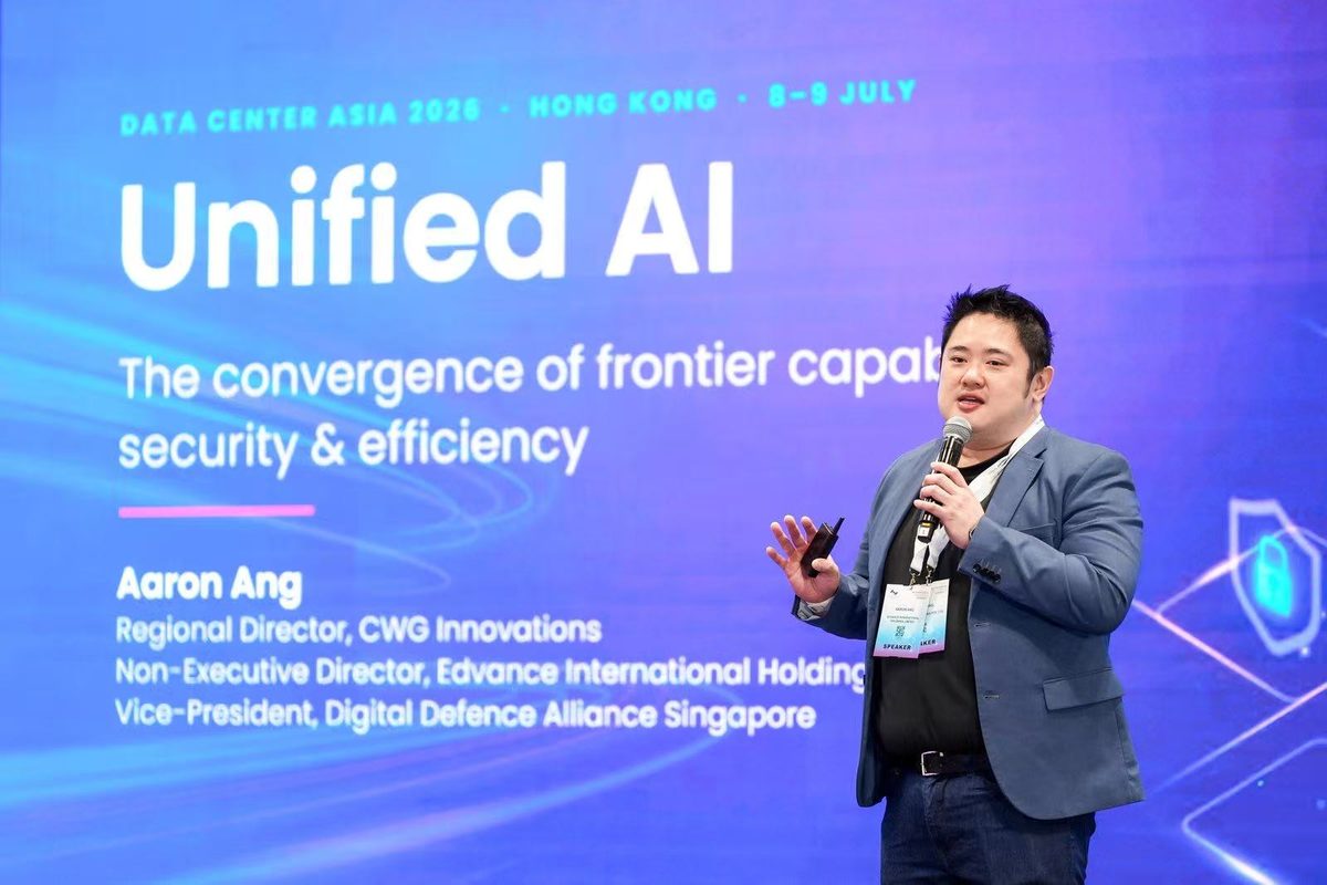 Aaron Ang delivering the Unified AI keynote at Data Center Asia 2026